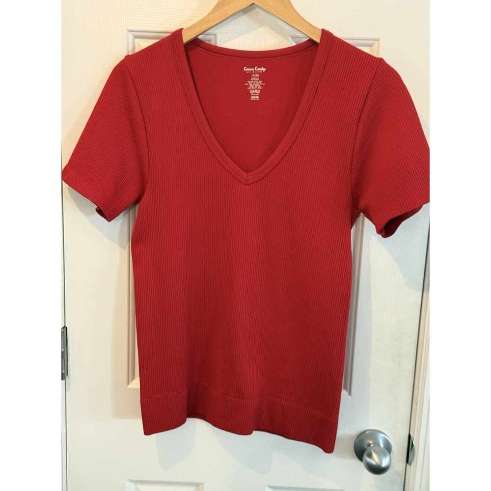 Cotton Candy Red Nylon Spandex Top Women's Size 1X/2X Stretch Minimalist